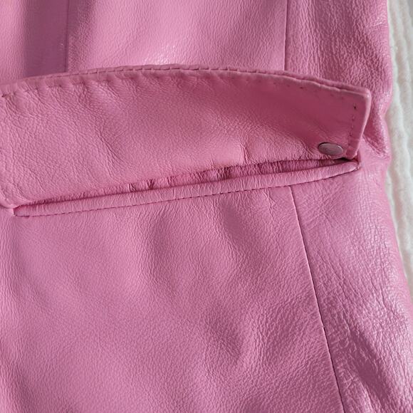 Vintage Black Rivet Womens L Bubblegum Pink Leather Jacket Collared Blazer - Picture 3 of 9